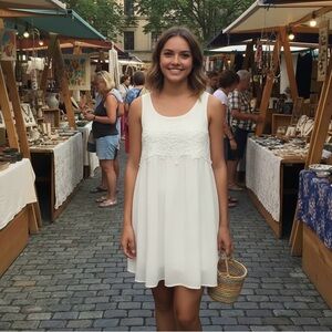 Gauzy Ivory & Crochet Lace Mini Dress